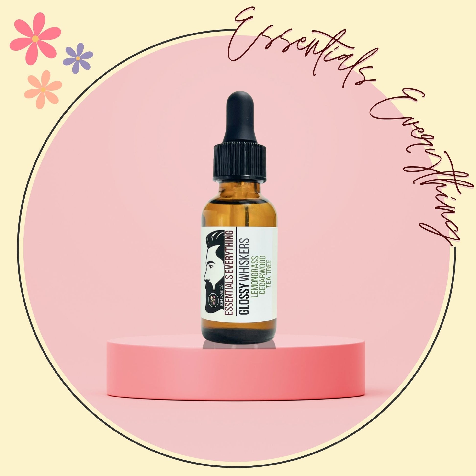 Glossy Whiskers: All-Natural Beard Oil from Essentials Everything Skin Care Co. Lemongrass/Cedarwood/Tea Tree 1 oz.