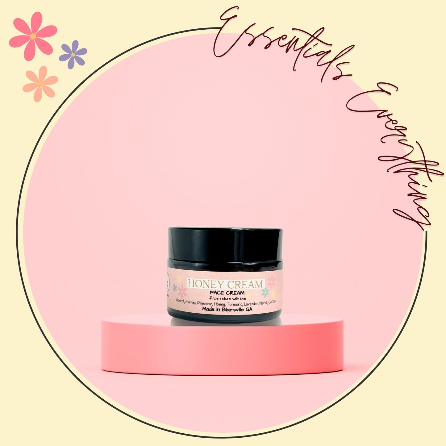 Honey Cream - All Natural, Healing Facial Cream. Perfect for Dry to Mature, Eczema and Sensitive Skin Types. By Essentials Everything Skin Care Co. 1 oz.