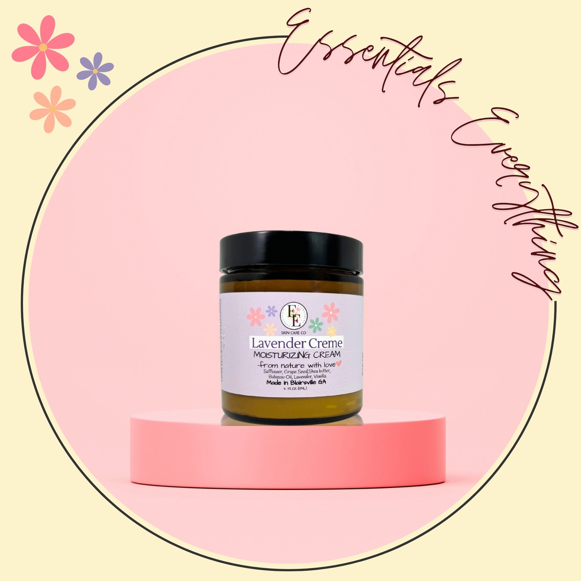 Lavender Creme - Relaxing, All-Natural Body Cream for All Skin Types by Essentials Everything Skin Care Co. Organic, Vegan & Cruelty-Free. Handcrafted in the USA 4oz.