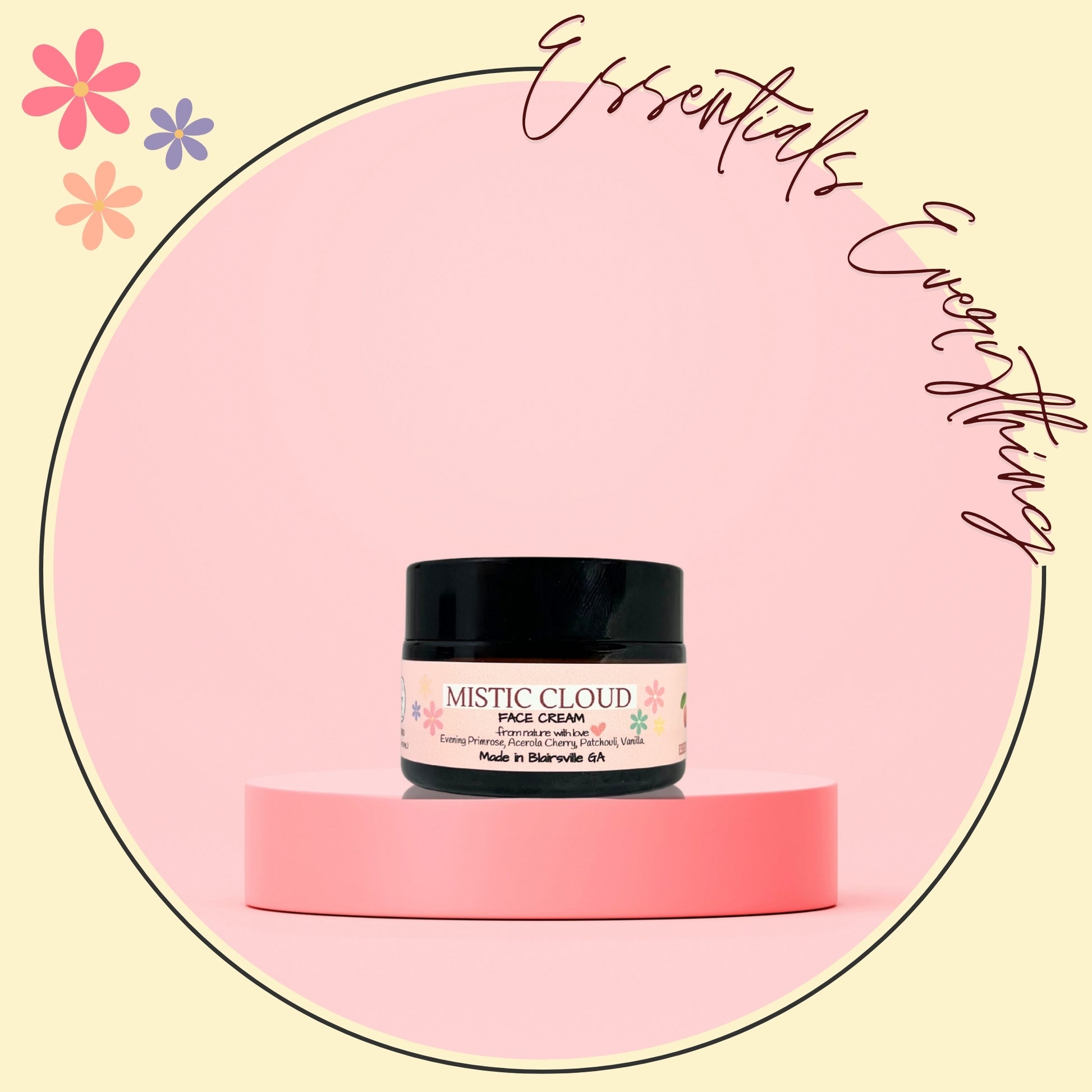 Mistic Cloud - All Natural Anti-Aging Face Cream with Acerola Cherry & Vitamin C. For All Skin Types. By Essentials Everything Skin Care Co. Organic, Vegan & Cruelty-Free. 1 oz.