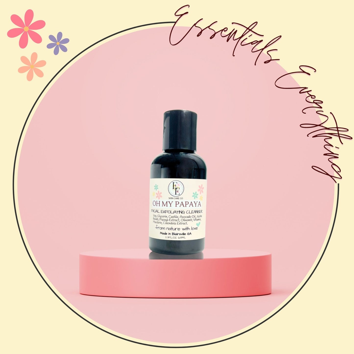 Oh My Papaya!! All-Natural Exfoliating Facial Cleanser for Normal to Dry Skin Types. By Essentials Everything Skin Care Co. Organic, Vegan & Cruelty-Free. 2oz.