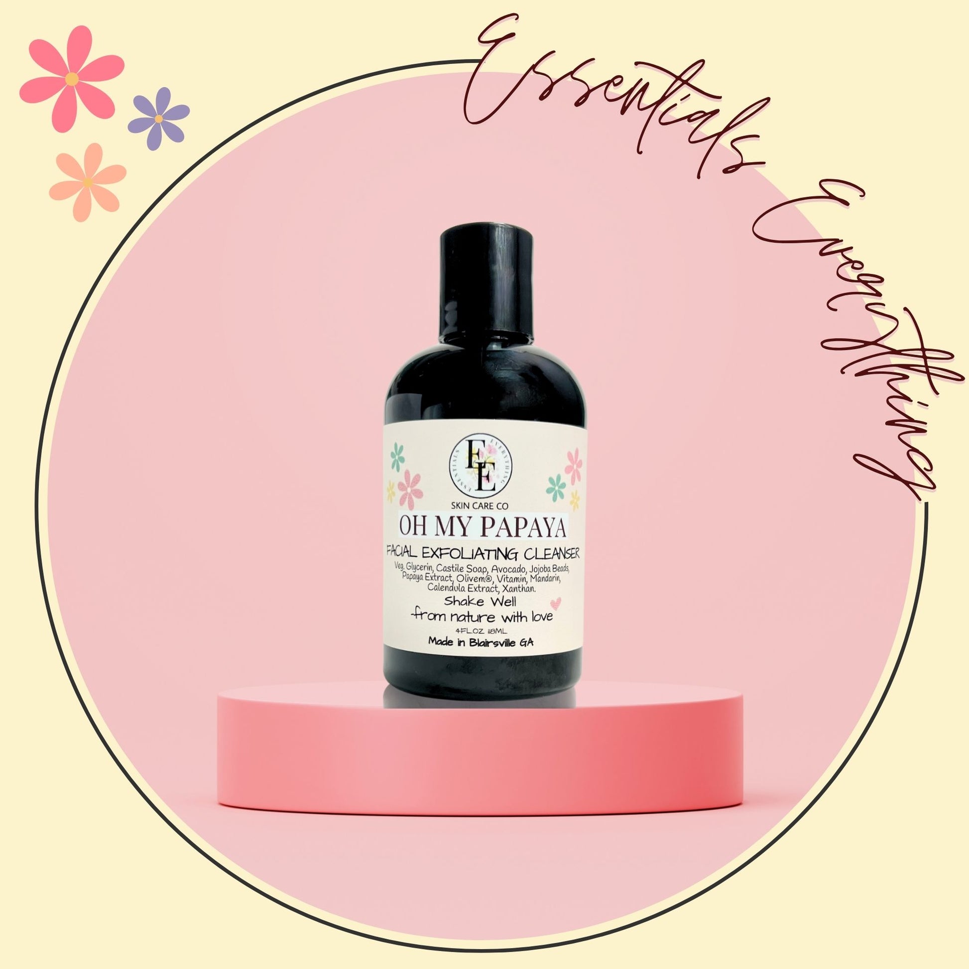 Oh My Papaya!! All-Natural Exfoliating Facial Cleanser for Normal to Dry Skin Types. By Essentials Everything Skin Care Co. Organic, Vegan & Cruelty-Free. 4oz.