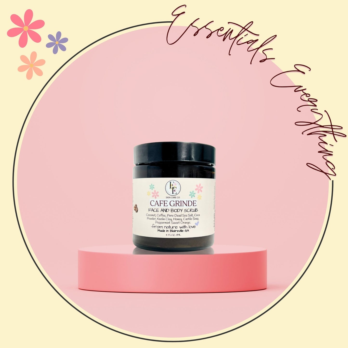 Café Grindé - All Natural Exfoliating Face & Body Scrub for All Skin Types from Essentials Everything Skin Care Co. 4 oz.