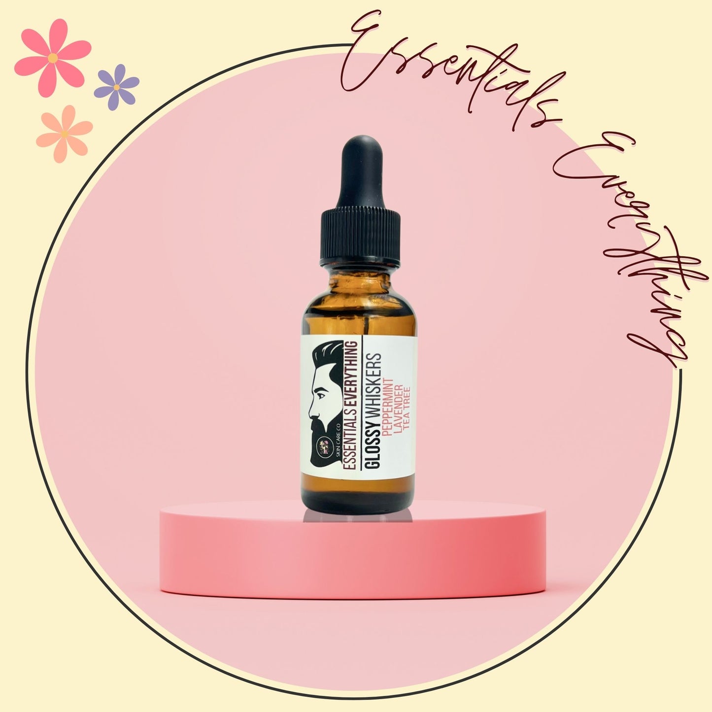 Glossy Whiskers - All-Natural Beard Oil from Essentials Everything Skin Care Co. Peppermint/Tea Tree/Lavender 1 oz.