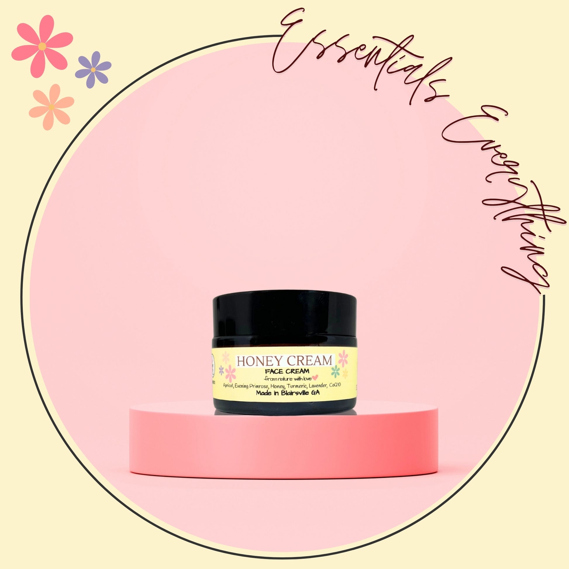 Honey Cream - All Natural, Healing Facial Cream. Perfect for Dry to Mature, Eczema and Sensitive Skin Types. By Essentials Everything Skin Care Co. 1 oz.