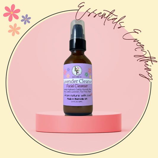 Lavender Cleanse - All Natural Facial Cleanser for Oily, Acne-Prone & Sensitive Skin Types. By Essentials Everything Skin Care Co. Organic, Vegan & Cruelty-Free. 2.3oz.