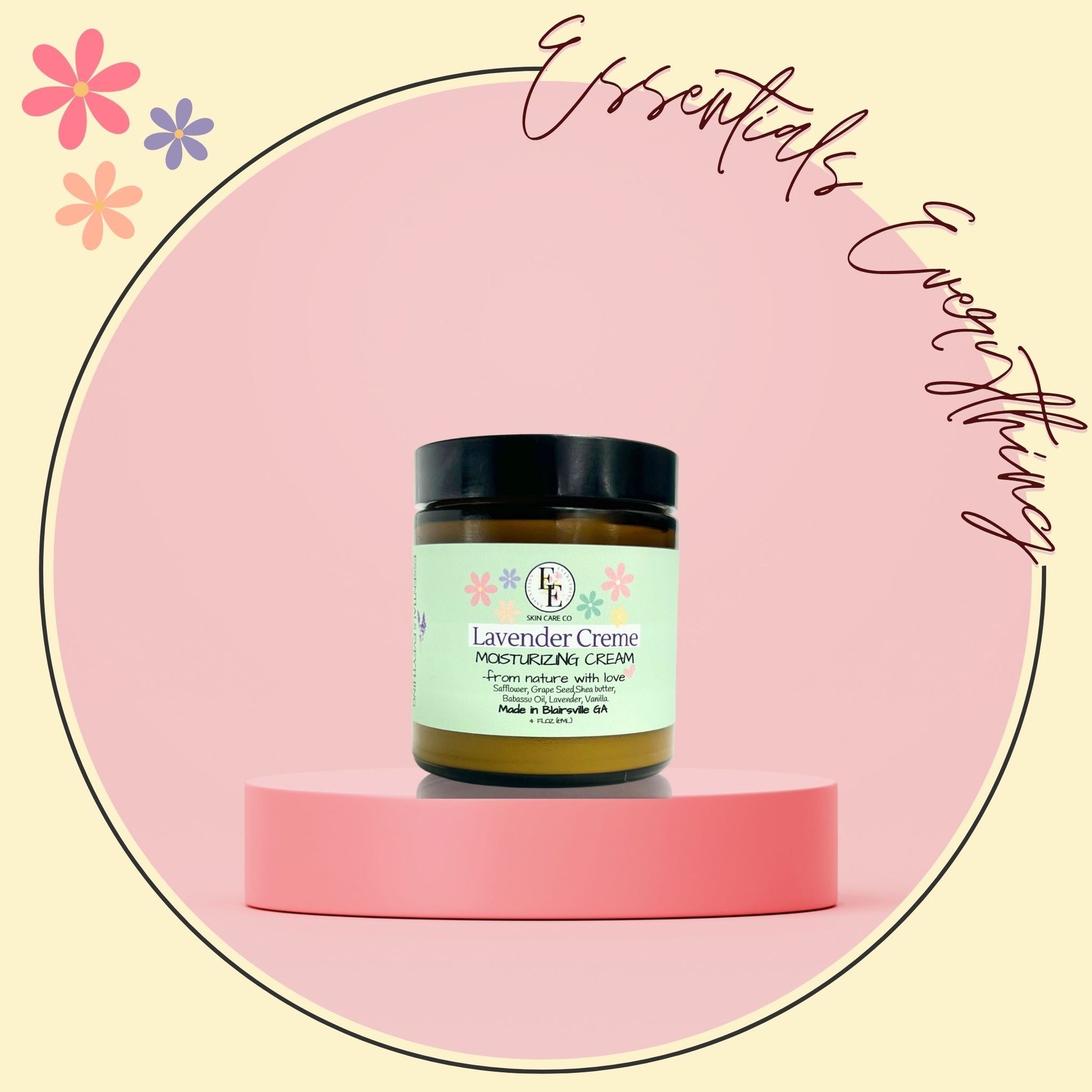 Lavender Creme - Relaxing, All-Natural Body Cream for All Skin Types by Essentials Everything Skin Care Co. Organic, Vegan & Cruelty-Free. Handcrafted in the USA 4oz.