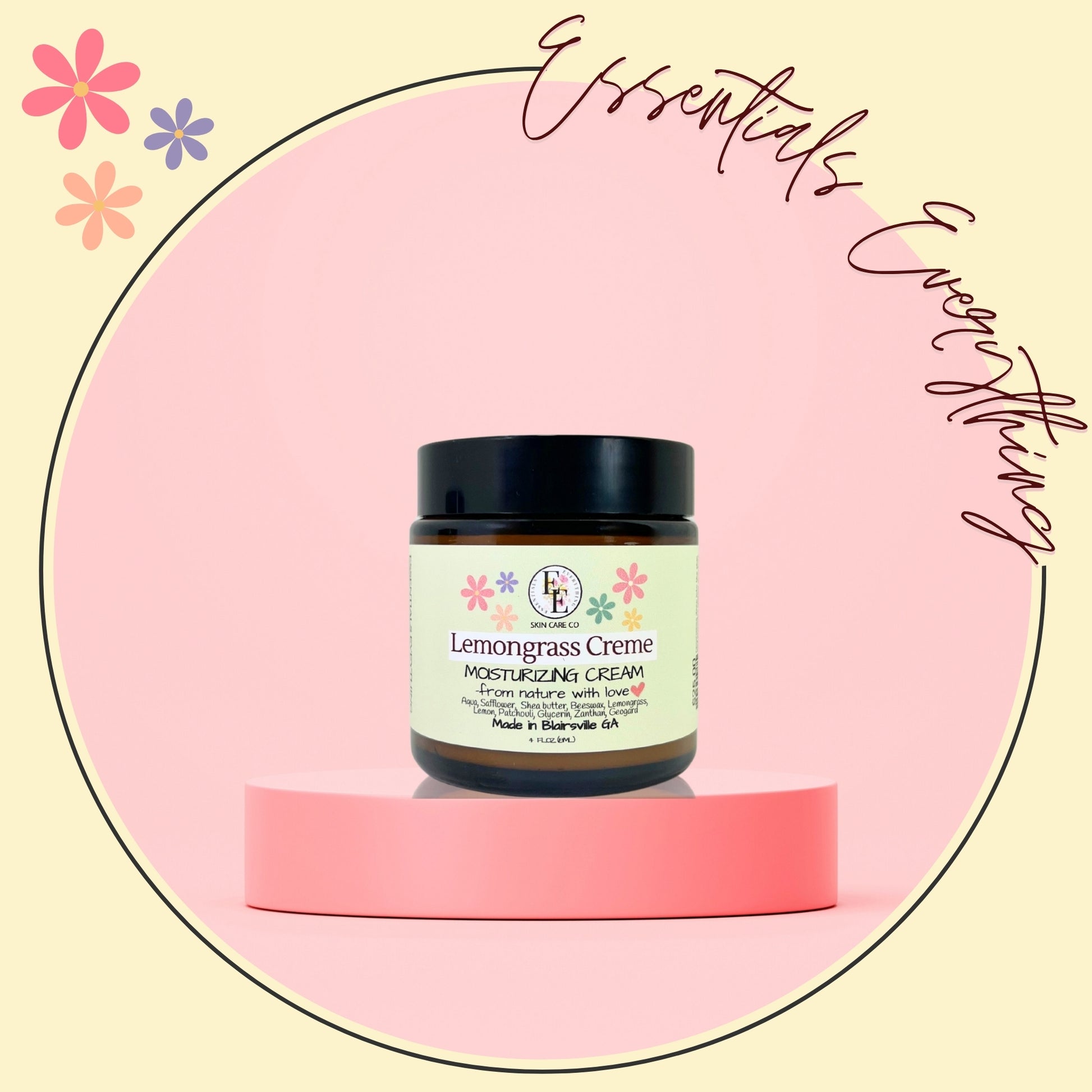 Lemongrass Creme - All-Natural Body Cream for All Skin Types by Essentials Everything Skin Care Co. Organic, Vegan & Cruelty-Free. Handcrafted in the USA 4oz.