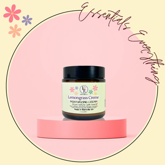 Lemongrass Creme - All-Natural Body Cream for All Skin Types by Essentials Everything Skin Care Co. Organic, Vegan & Cruelty-Free. Handcrafted in the USA 4oz.
