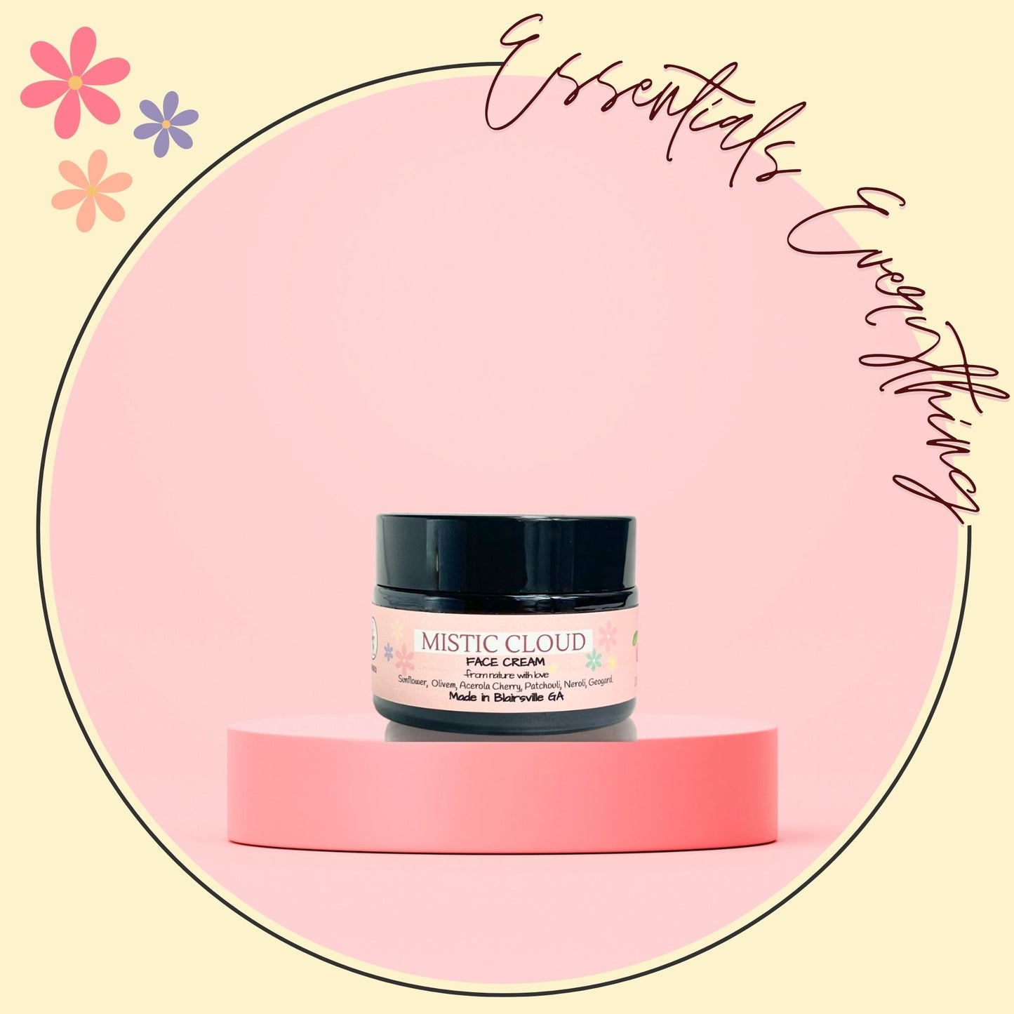 Mistic Cloud - All Natural Anti-Aging Face Cream with Acerola Cherry & Vitamin C. For All Skin Types. By Essentials Everything Skin Care Co. Organic, Vegan & Cruelty-Free. 1 oz. 