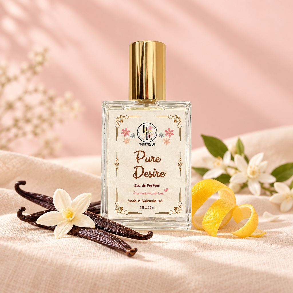 Pure Desire perfume with vanilla and citrus fragrance-note props