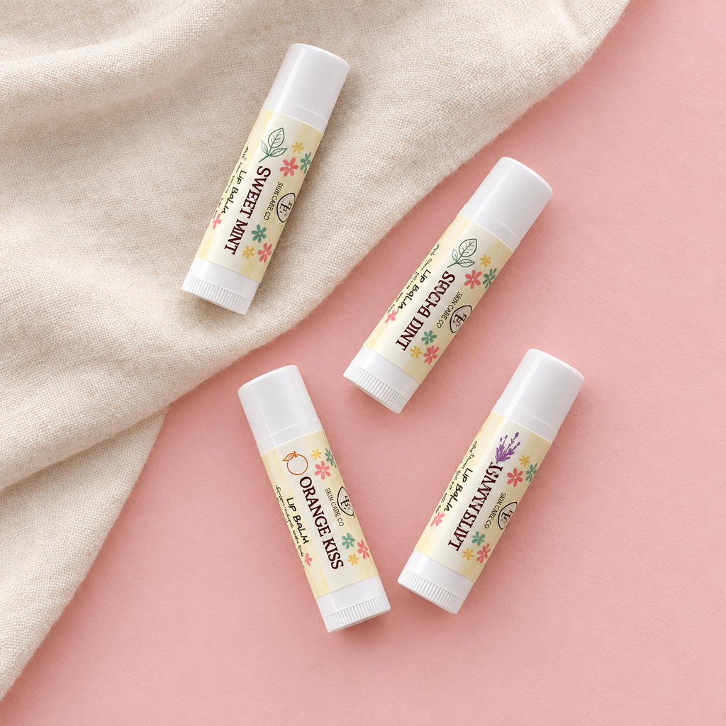 Sweet Mint, Mocha Mint, Orange Kiss and Lavish Lips flat-lay draft
