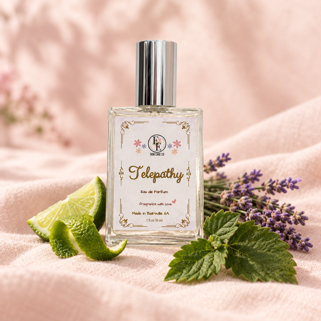 Telepathy perfume with citrus, lavender and patchouli fragrance-note props
