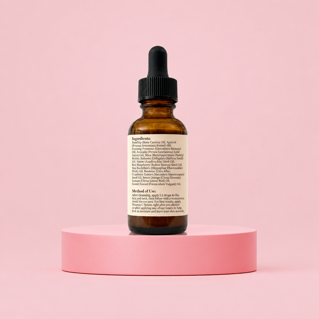 Vitamin C serum back-label draft with ingredients and directions